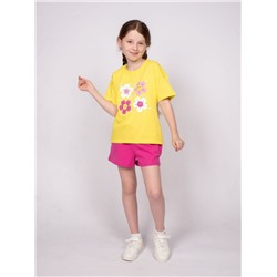 41138 Комплект для девочки (футболка+шорты) желтый/фуксия Lets go