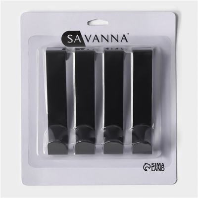 Крючки надверные SAVANNA Black Loft, 4 шт, металл, 3×12×2,2, цвет чёрный