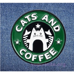 Брошь-значок «Cats and coffee»