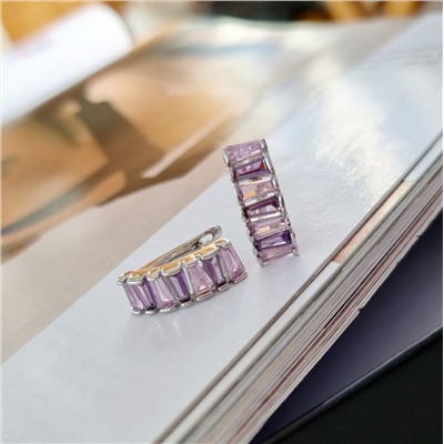 Серьги коллекция "Дубай"  покрытие посеребрение, камень светло-розовый и фиолетовый блестящий, 371402, арт. 847.271