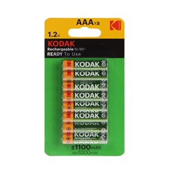 Аккумулятор Kodak, Ni-Mh, AAA, HR03-8BL, 1.2В, 1100 мАч, блистер, 8 шт.