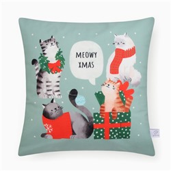 Чехол на подушку Этель "Meow X-mas" 40*40 см, 100 п/э, велюр