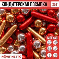 Посыпка кондитерская: золотая, красная, серебряная, 25 г.