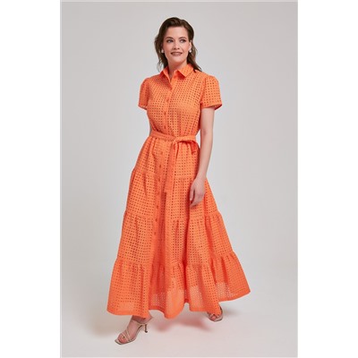 Платье макси оранжевого цвета из шитья с поясом