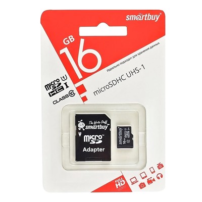 Карта флэш-памяти MicroSD 16 Гб Smart Buy +SD адаптер (class 10) LE
