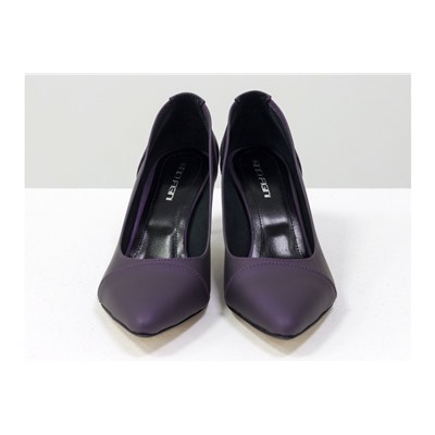 Туфли с зауженным носиком, из натуральной итальянской матовой кожи фиолетового цвета, на невысокой шпильке, Классическая коллекция от Gino Figini, Т-1910-04