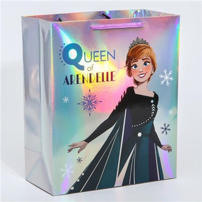 Пакет голография, горизонтальный, 25 х 21 х 10 см "Queen of Arendelle", Холодное сердце