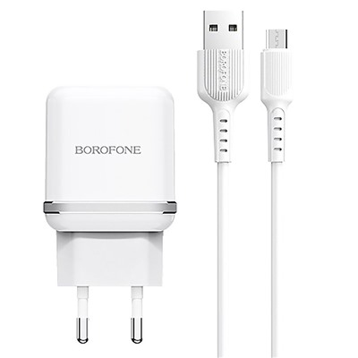 Адаптер Сетевой с кабелем Borofone BA25A Outstanding 2USB 2,4A/10W (USB/Micro USB) (black)