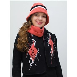 Комплект шляпа+шарф женский весна-осень Bloom (Цвет темно-розовый), размер 54-56, шерсть 30%