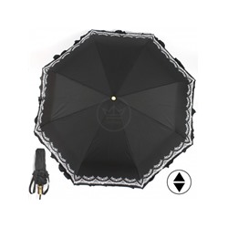 Зонт женский ТриСлона-118/L 3818G,  R=58см,  суперавт;  8спиц,  3слож,  однотонный с оборкой  (цветы),  черный 228697