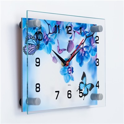 Часы настенные, интерьерные "Фиолетовые Орхидеи и бабочки", 20 х 26 см