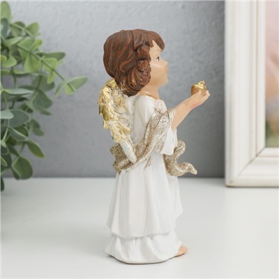 Сувенир полистоун "Ангел в белом платье, с золотыми яблоками" золотые крылья 7х8х14 см