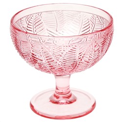 "Листья" Креманка стеклянная 360мл, д11,5см h10,8см, рельефное, цветное стекло, цвет - розовый (Китай)