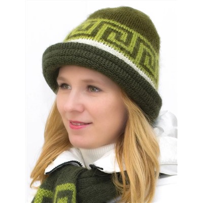 Комплект зимний женский шляпа+шарф Афина (Цвет зеленый), размер 54-56, шерсть 70%