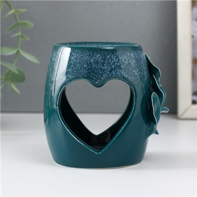 Аромалампа керамика "Сердце с листиками" бело-синяя 8,5х7,5х9 см