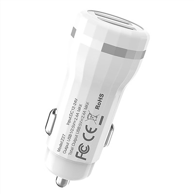 Адаптер Автомобильный Hoco Z27 2USB/5V/2.4A (white)