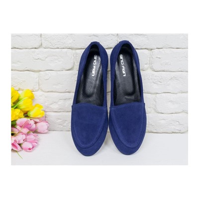 Облегченные туфли из натуральной итальянской замши насыщенного синего цвета с отстрочкой, Коллекция Весна-Осень, Т-17060/1-05