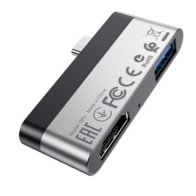 Хаб USB Type-C Borofone DH2 Type-C to HDMI+USB3.0 adapter (silver/black)