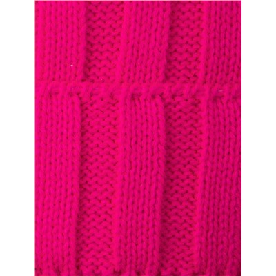 Шапка вязаная детская с помпоном на завязках, лапша + снуд, ярко-розовый