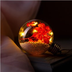 Ёлочный шар «Красные лепестки», батарейки, 5 LED, свечение тёплое белое