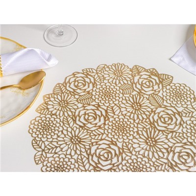 Набор салфеток сервировочных на стол Доляна «Розы», 4 шт, d=38 см, цвет золотой