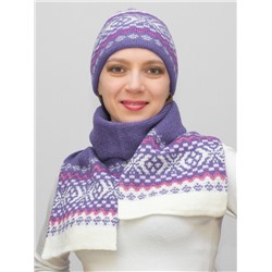 Комплект зимний женский шапка+шарф Узоры (Цвет сиреневый), размер 54-56, шерсть 50%, мохер 30%
