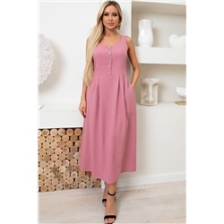 Длинное льняное розовое платье с карманами Пэрис №1