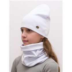 Комплект для девочки шапка+снуд (Цвет белый), размер 56-58,  хлопок 95%