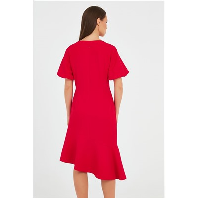 Платье красное с рукавом баллон