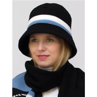 Комплект шляпа+шарф женский весна-осень Mario (Цвет темно-синий), размер 56-58, шерсть 30%