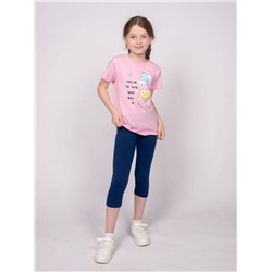 41139 Комплект для девочки (футболка+бриджи) нежно-розовый/т.синий Lets go