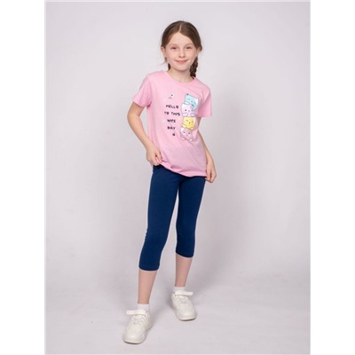 41139 Комплект для девочки (футболка+бриджи) нежно-розовый/т.синий Lets go