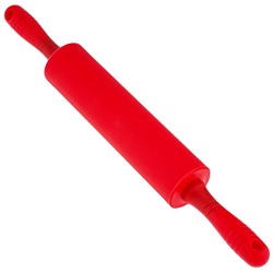 Скалка силиконовая "Монпансье" 41,5см, д5,3см, рабочая длина 20,5см, пластмассовые ручки, цвета в ассортименте: красный, салатовый, голубой, в п/эт пакете (Китай)