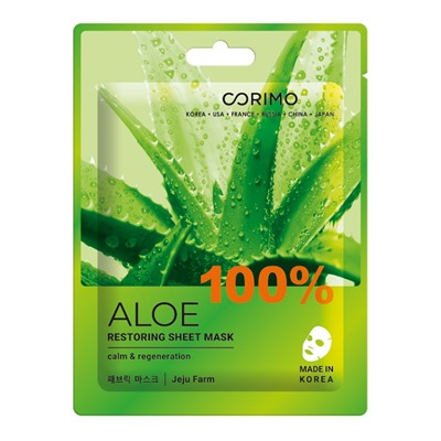 Corimo Маска тканевая для лица "Восстановление" 100% ALOE 22г (Ю. Корея)