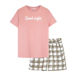 ЛГ-4343/2 Пижама женская (футболка, шорты) Песочная клетка Светло-розовый