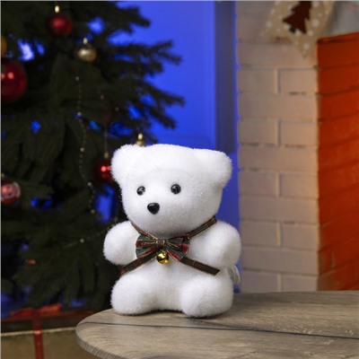 Светодиодная фигура «Медведь с бантиком» 12 × 20 × 7 см, флок, батарейки CR2032х2 (не в комплекте), свечение тёплое белое