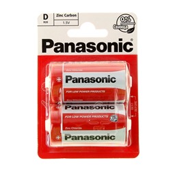 Батарейка солевая Panasonic Zinc Carbon, D, R20-2BL, 1.5В, блистер, 2 шт.