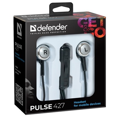 Проводные наушники с микрофоном внутриканальные Defender Pulse-427 Jack 3,5  (black)