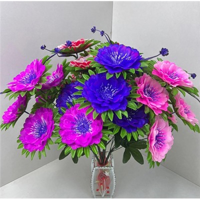 Цветы искусственные декоративные Хризантемы (6 цветков + 2 веточки фиол.) 47 см
