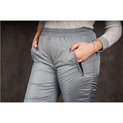 Утепленные женские брюки на манжете по щиколотке, цвет- серый