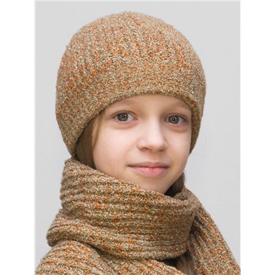 Комплект зимний для девочки шапка+шарф Адела (Цвет оранжевый), размер 52-54, шерсть 80%