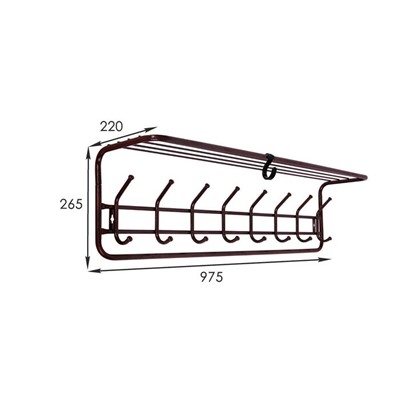 Вешалка настенная с полкой, 8 крючков, 97,5×22×26,5 см, цвет медный антик