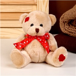 Мягкая игрушка «Медвежонок», с красным бантиком, 16 см, цвет коричневый