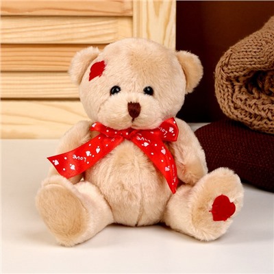 Мягкая игрушка «Медвежонок», с красным бантиком, 16 см, цвет коричневый