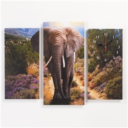 Часы настенные модульные, серия: Животные, "Слон", 60 х 80 см