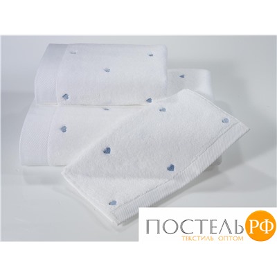 1018G11181100 Полотенце Soft cotton LOVE белый-голубой 75X150