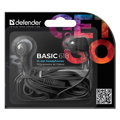 Проводные наушники внутриканальные Defender Basic-618 Jack 3,5  (black)