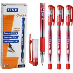 Ручка шариковая 0,7 мм красная резиновый грип LINC Glycer, цена за 12 шт.