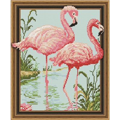 Алмазная картина на подрамнике Фламинго на озере 40х50