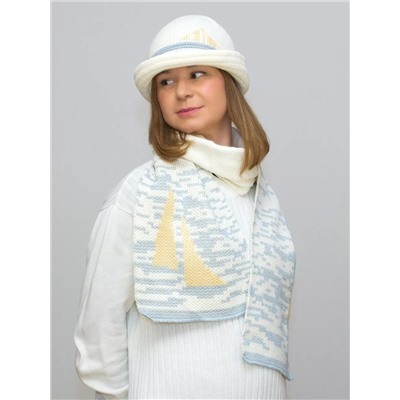 Комплект шляпа+шарф женский весна-осень Sailor (Цвет белый), размер 56-58, шерсть 30%